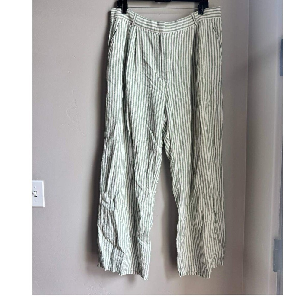 AbercrombieStripe Linen Blend Wide Leg Trousers Coastal 33 Euro Summer Scandi